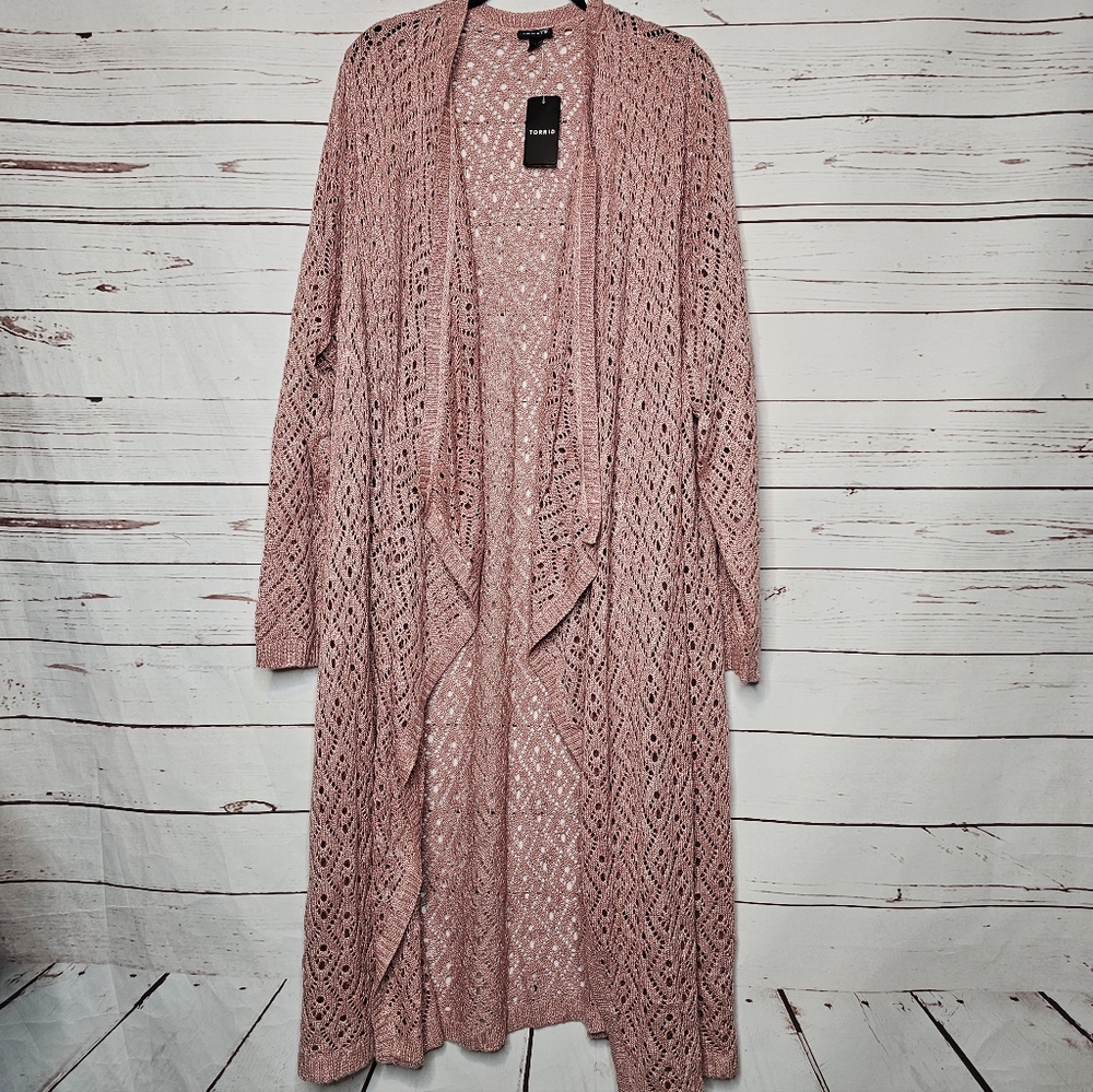 Torrid Long Drape Front Crochet Sweater